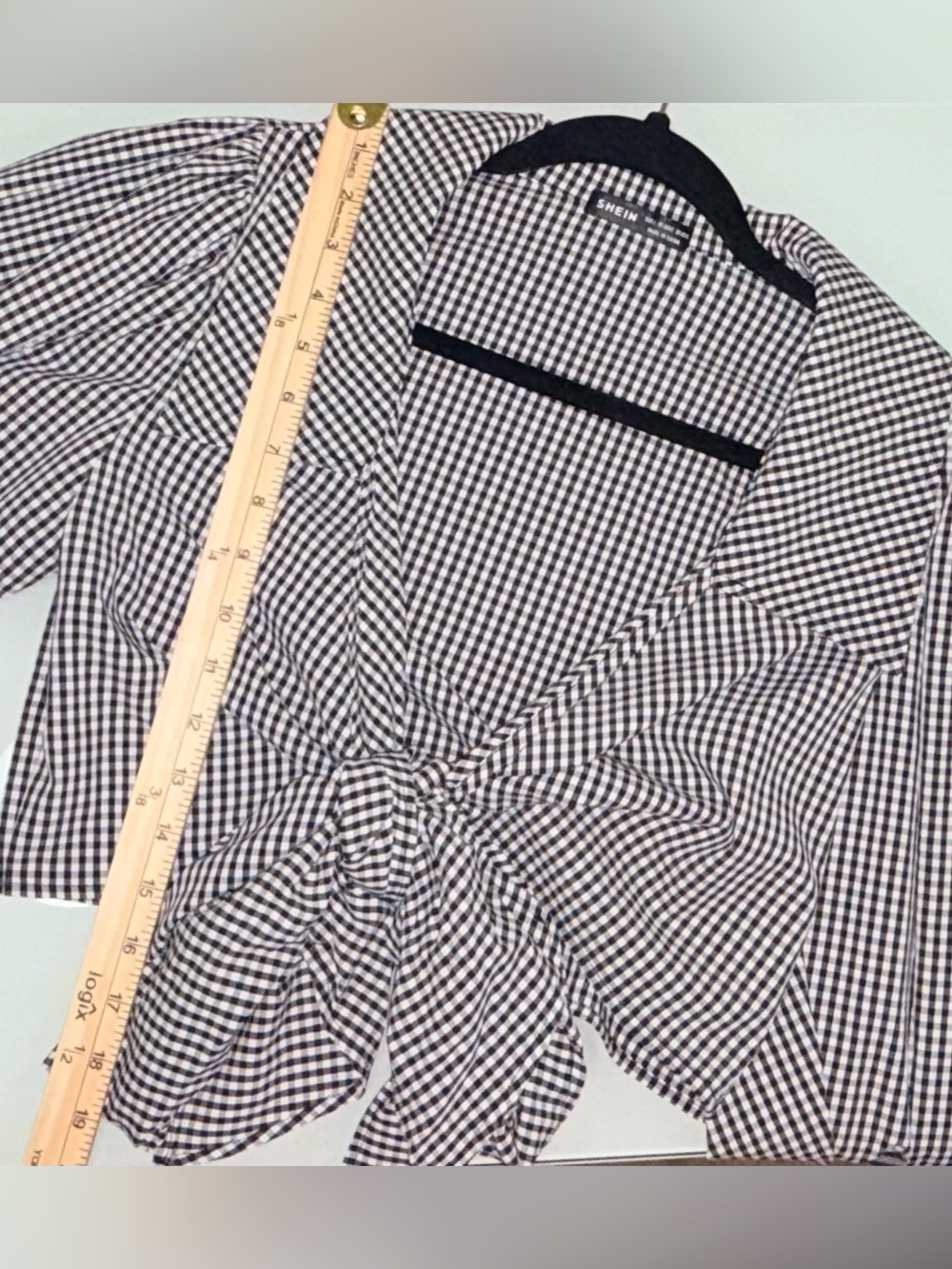 Black & White Gingham Wrap Blouse - Picture 2 of 6